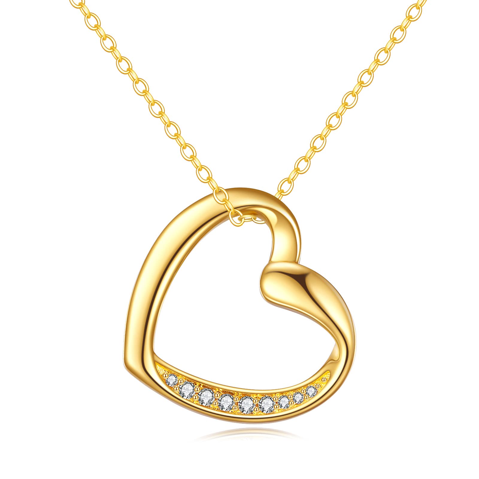 Herz-Halskette aus 14 Karat massivem Gold für Frauen, feines Gold, Liebesschmuck, Geburtstagsgeschenke für Ehefrau, Mutter, Freundin, sie