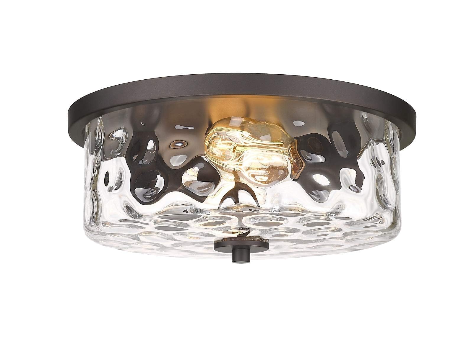 Indoor Flush Mount Lights, 2-Light Interior Hammered Glass Ceiling Fixture, Antique Bronze for Hallway, Dining Room, Kitchen