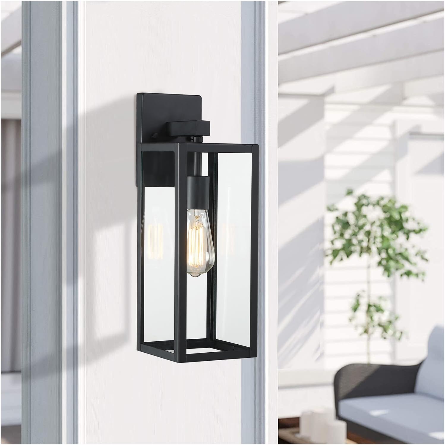 2 Pack Large Outdoor Sconce Lights,18 Inch Outdoor Wall Lantern Light,Exterior Sconce Metal and Glass Large Porch Light, Black Outdoor Lanterns for Front Porch Garage Balcony