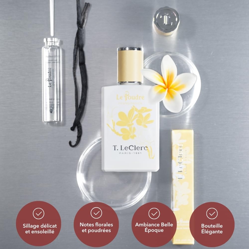 T.LeClerc - Parfum Poudré 50ML - Frangipanier - Eau de parfum Femme - Fleur de Frangipanier, Vanille, Musc - Longue Tenue - Fabriqué en France à Grasse