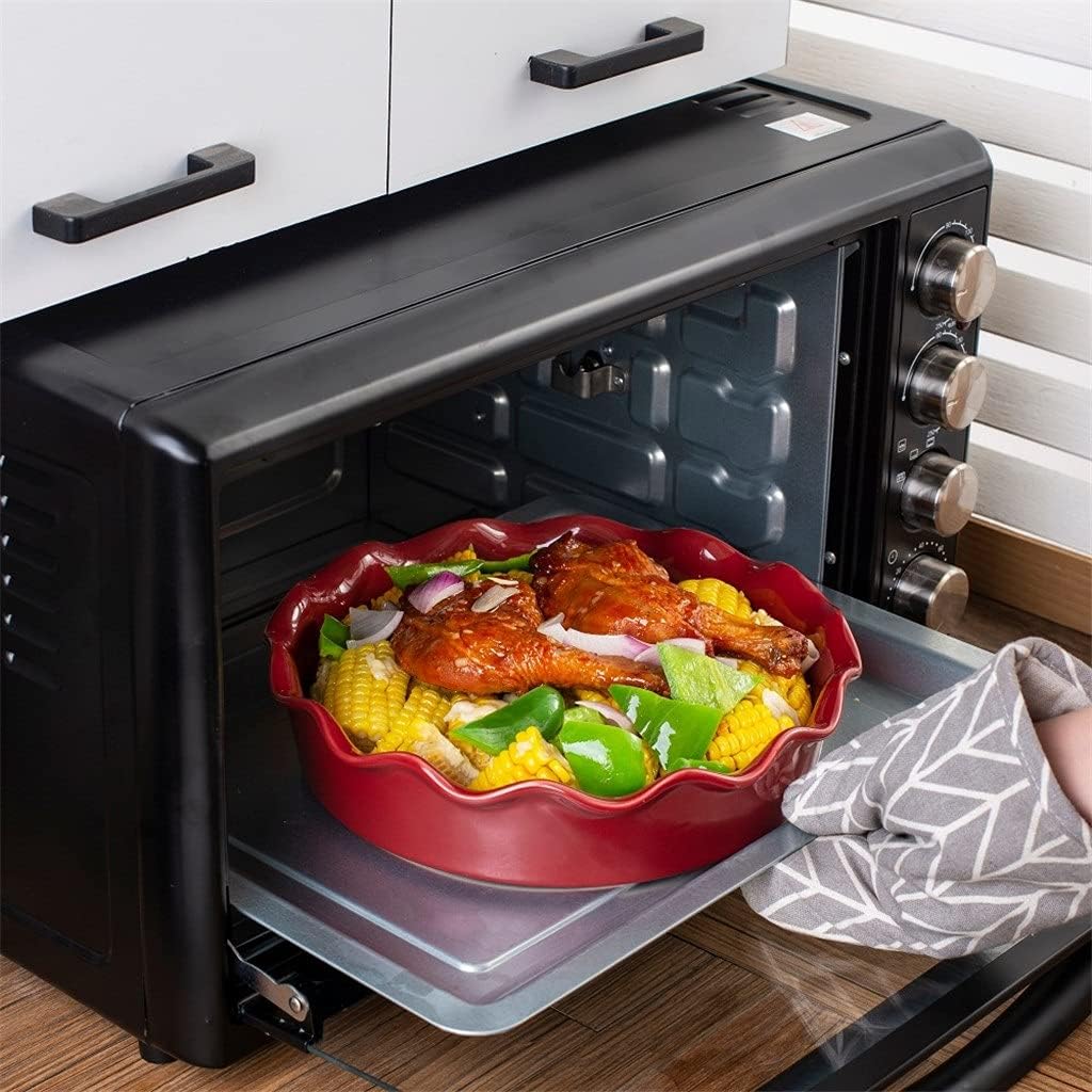 Glaze Pie Dish No- Stick Stoneware Quiche Pan Baking Dish Plate with Crinkle Rim 10. 5 Inches Round Tart Pie Tin