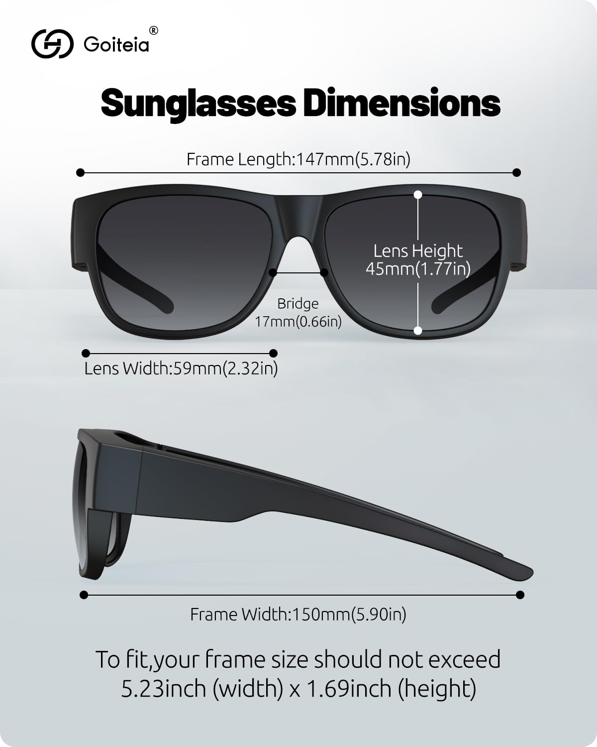 Goiteia Polarisierte Überzieh-Sonnenbrille für Damen und Herren, 1.1% Reflexionsverminderung für besseren Schutz vor seitlicher Blendung, 100% UV400-Schutz