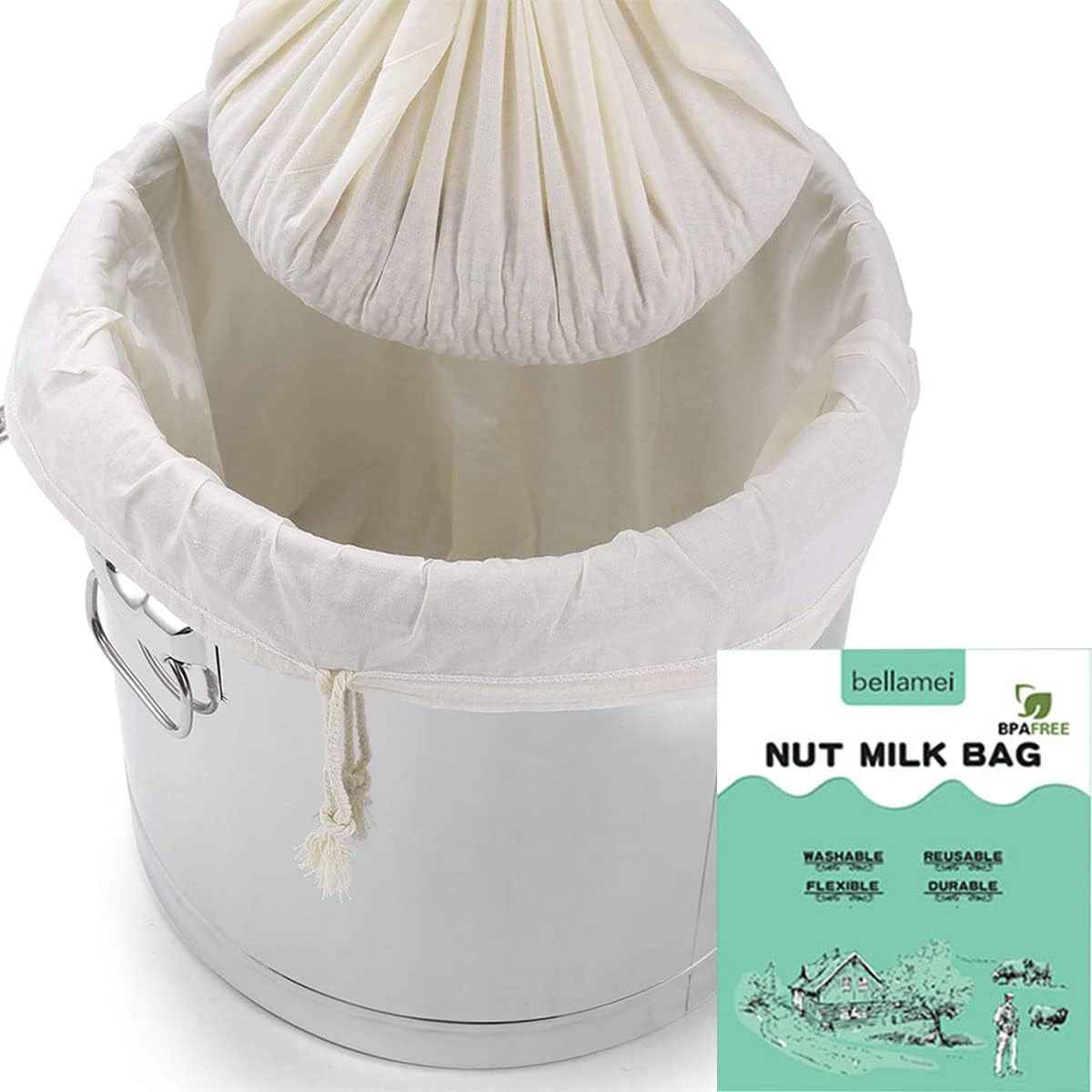 HinotoriBrew Bags(26" x 22") 2 Pack Unbleached Reusable Organic Cotton Brew Bags for Home Brewing, Drawstring Straining Bag Fine Mesh Cheesecloth Bag for Fruit/Cider/Wine/Beer