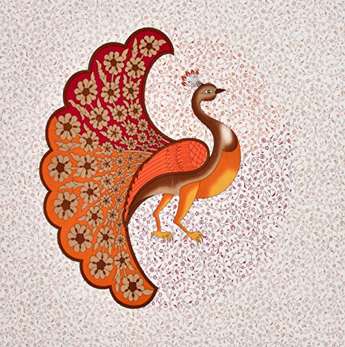Image of Rajasthani Jaipuri Traditional Sanganeri Peacock Print 144 TC 100% Pure Cotton Double Size Bedsheet with 2 Pillow Covers (Multicolor)