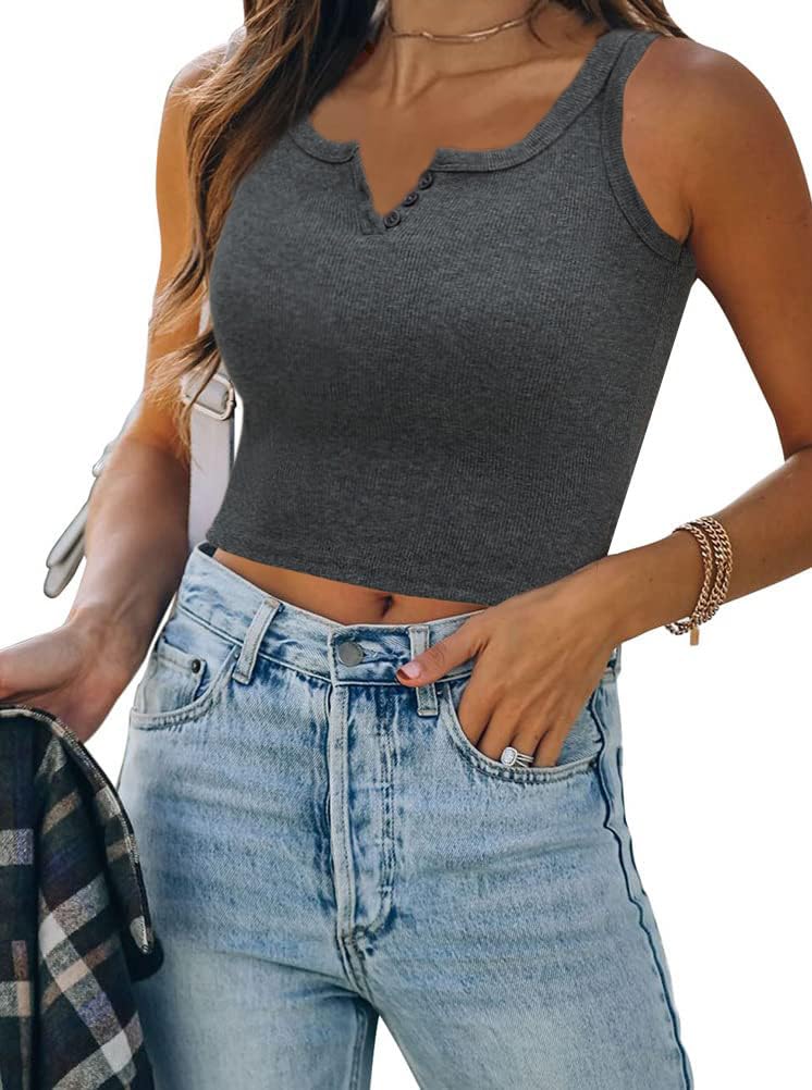Wayleb Camisetas Tirantes Mujer Camiseta Sin Mangas para Mujer Camiseta Camisola Sólida Básica Deporte T-Shirt Tops con Botones Sexy Top Mujer