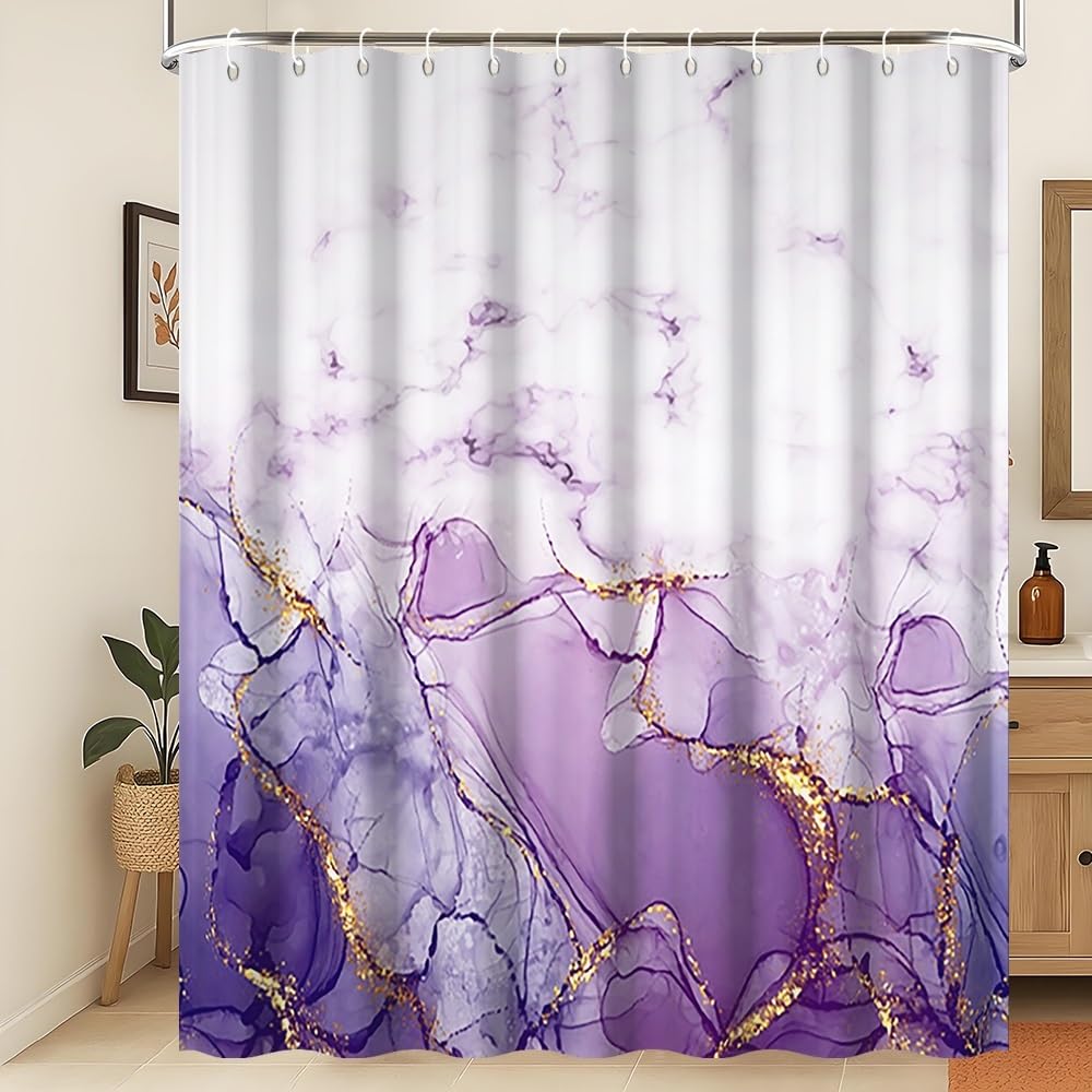 Xiaoterna 180x180cm Marble Shower Curtain White And Purple Gold Dots Waterproof Polyester Bathroom Curtain Luxury Modern Aesthetic Artistic Washable Mildew Resistant Bathroom Decorative Fabric โ image 1