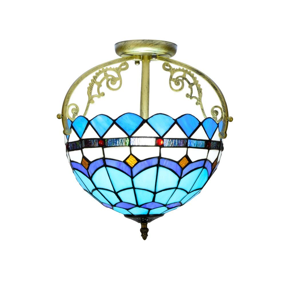 LYMSXAZOU Stained Glass Ceiling Lighting 30CM European Restaurant Bedroom Light Aisle Corridor Bathroom Glazed Blue Mediterranean Half