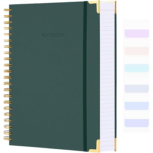 Spiral Notebook, College Ruled Notebook, 8.5" x 11", 300 Pages Hardcover Leather Notebook Journal for Women Men, A4 Large Lined Journal Notebooks for Work School, 24pcs Index Tabs, Green