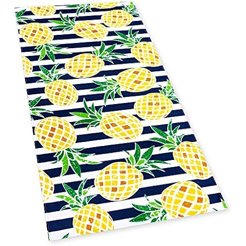 Softerry Pineapples Stripes Beach Towel 30 x 60 inches 100% Cotton (Navy) Cover