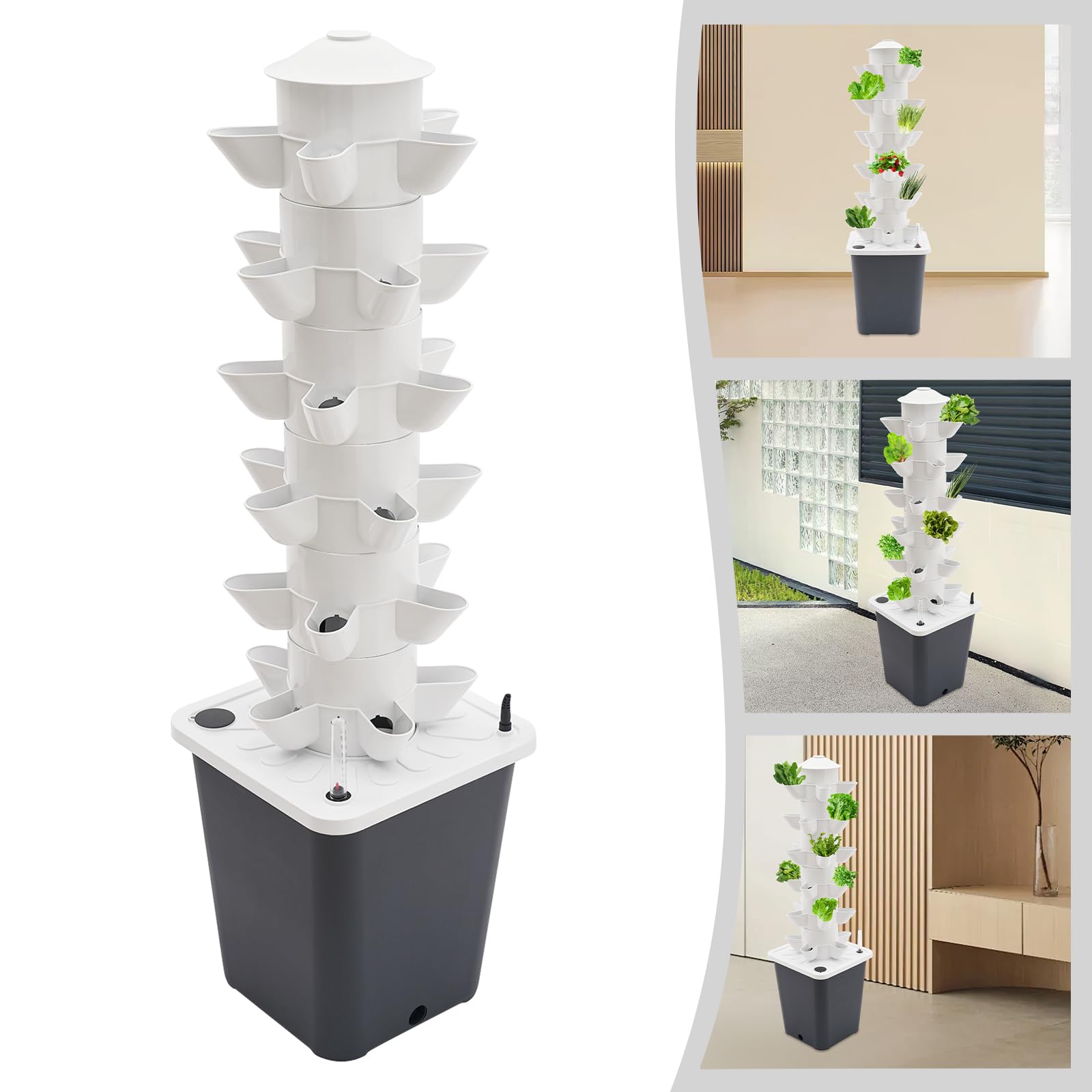 Juego de plantas hidropónicas, 26 x 26 x 86 cm, juego de plantación vertical hidropónica, torre hidropónica, 30 agujeros de plantación con tanque de agua, juego de cultivo de frutas y verduras,