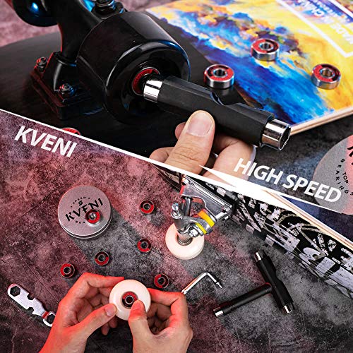 KVENI Premium Skateboard Bearings, Ceramic Ball 608-2rs Bearing – Precision Fask Spin ABEC 11 Bearings for Longboard, Quad Skate, Inline Roller Blades, Scooters, Spinners, fingertip, 8 Pack