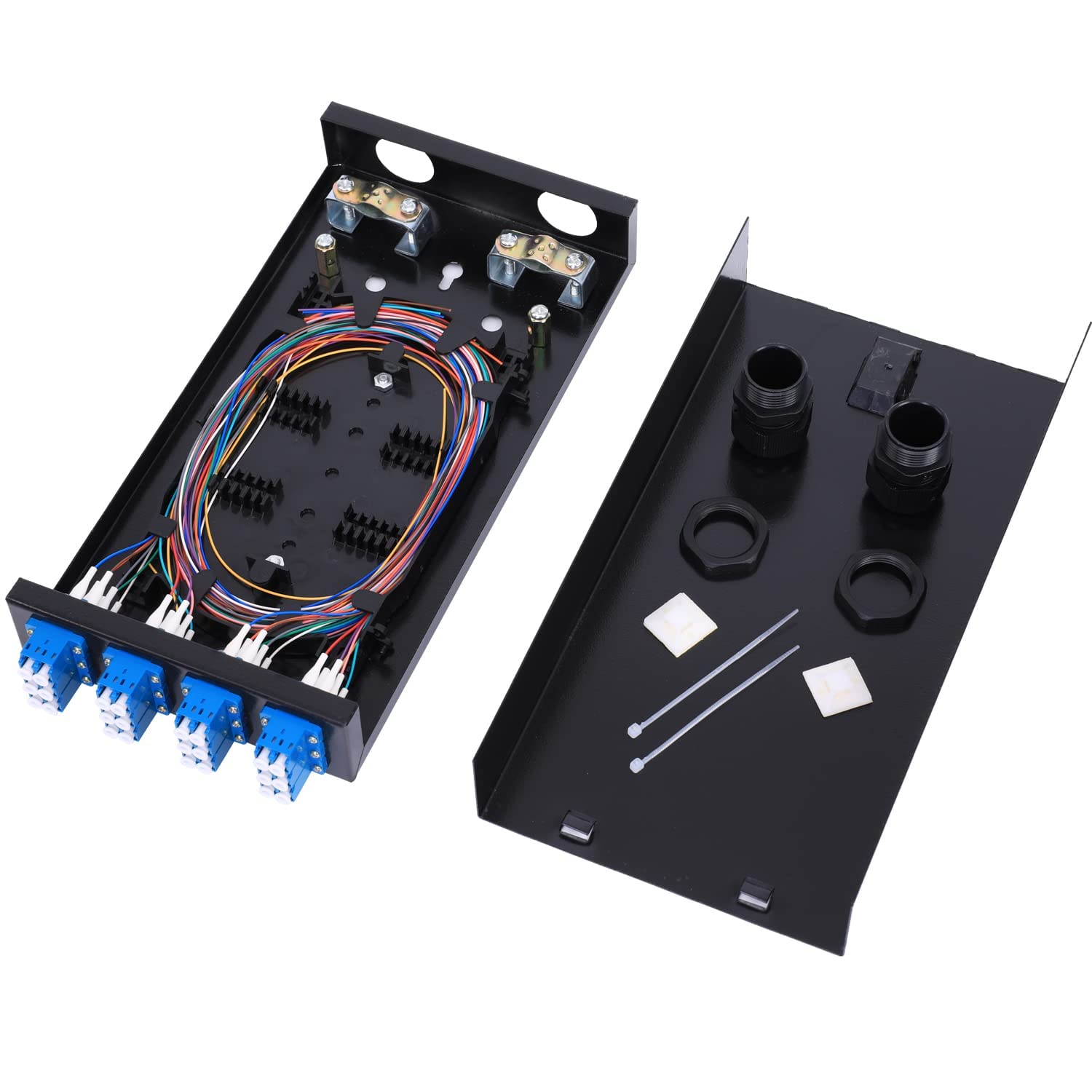 VFLTOOL 12 Duplex 24 Port LC-OS1 Box+ SingleMode Cables Wall Mount Fiber Enclosure with Spool LC-UPC Kit (Include 1 Meter 24 Strand LC-SM Pigtail and 12 Port Duplex LGX Loaded Panel)