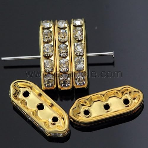 Miniatura 7 de 50 piezas Adabele grado A medio redondo 2 agujeros de diamantes de imitación de cristal de 0.512 in conector barra espaciadora cuentas sueltas