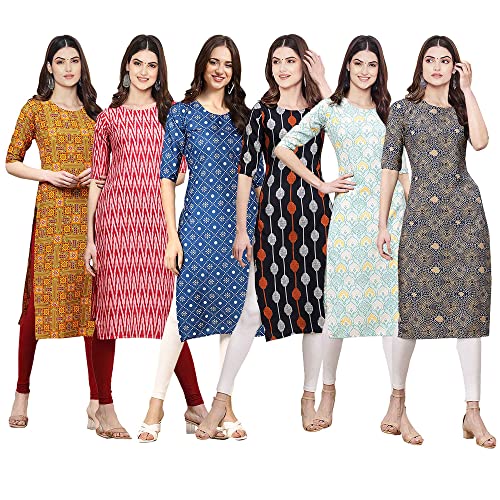 Image of Pinkmint Women's Crepe Digital Print Straight Kurta [Pack of 6] (CKE-329-353-330-333-341-343)