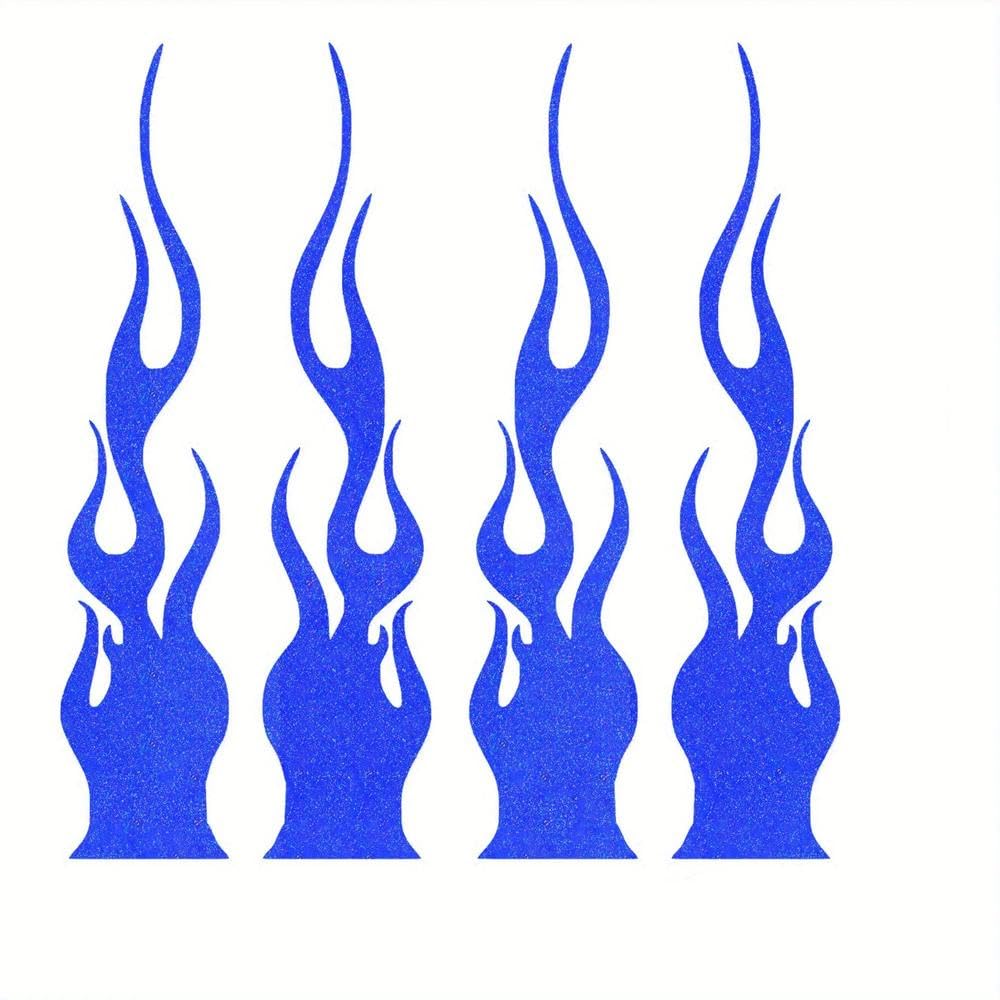 4Pcs Flame Reflective Sticker Racing Style Vinyl Stripe Decal for Car Motorcycle Daily Decor(4PCS-Blue)