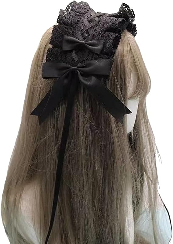 Amazon Co Jp ロリータヘッドドレス 上品なレース リボン 髪飾り ヘアアクセサリー ロリータファッション 黒リボンゴスロリ コスプレ ロリィタ フリル カチューシャ クリップ メイド 白雪姫 お姫様 Black ファッション