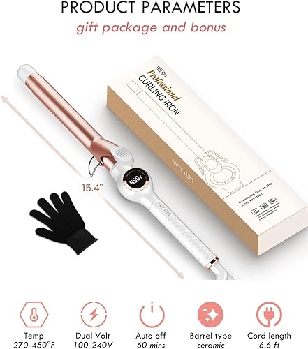 Miniatura 7 de Rizador de 1 12 pulgadas, varita rizadora de barril grande para cabello, rizador de pelo de turmalina de cerámica de doble voltaje