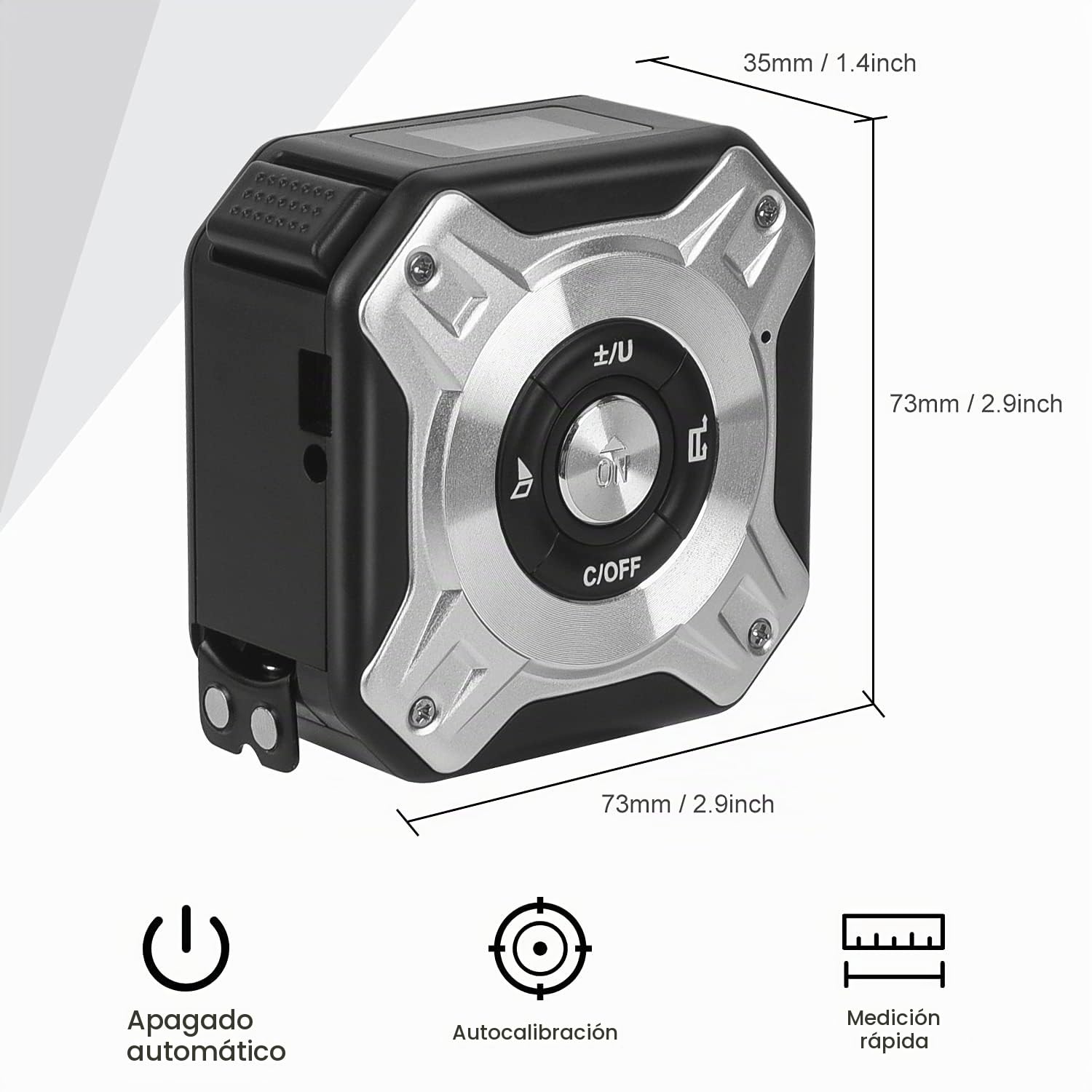 Rangavero láser de 2 en 1 Cinta，Cinta láser láser Recargable con láser de 40 m y Cinta de 5 m, USB Recargable con luz de Fondo LCD, Pantalla Digital para Longitud/Zona/Volumen/medición