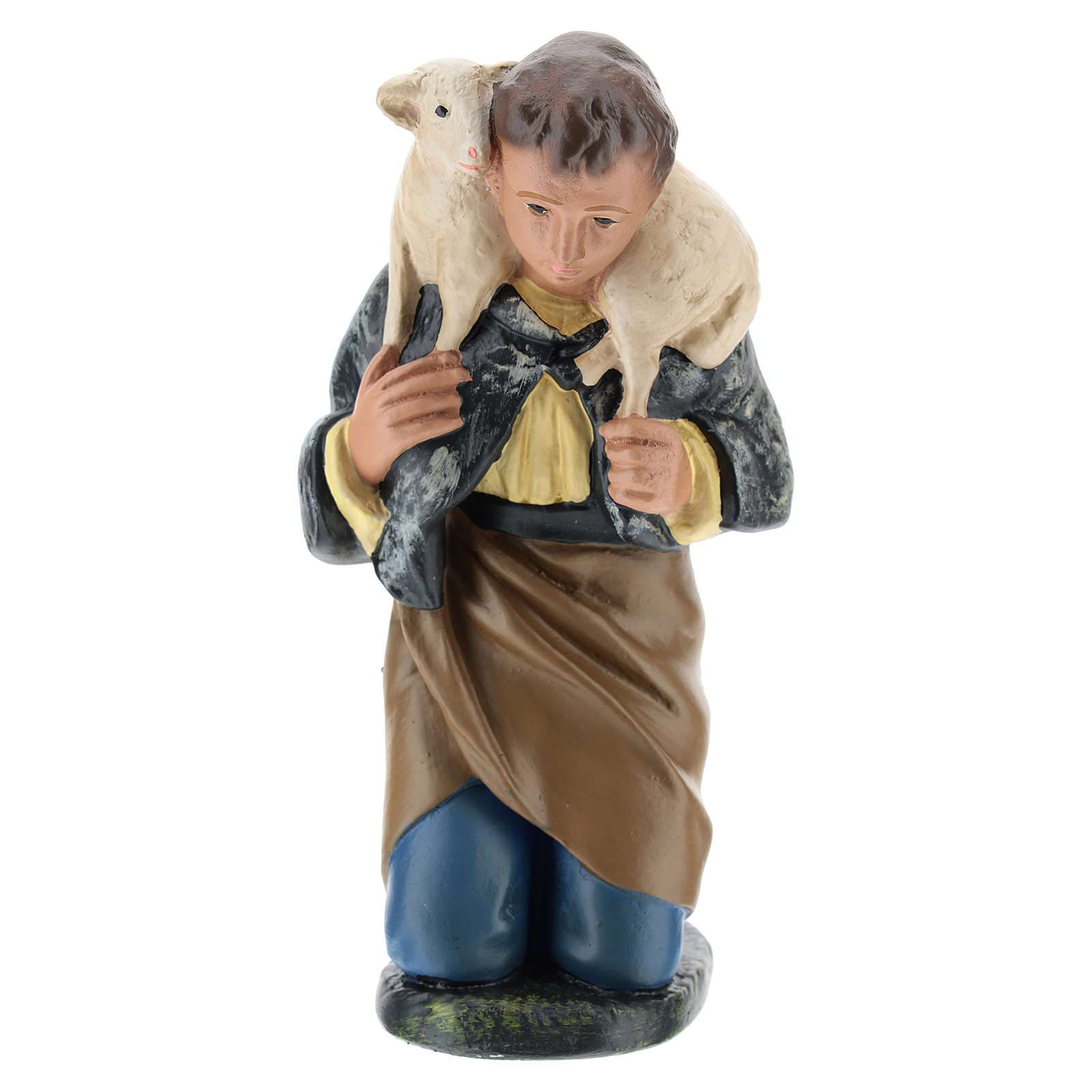 Holyart Presepe gesso Arte Barsanti: Statua pastore inginocchiato con pecora presepe 20 cm Arte Barsanti