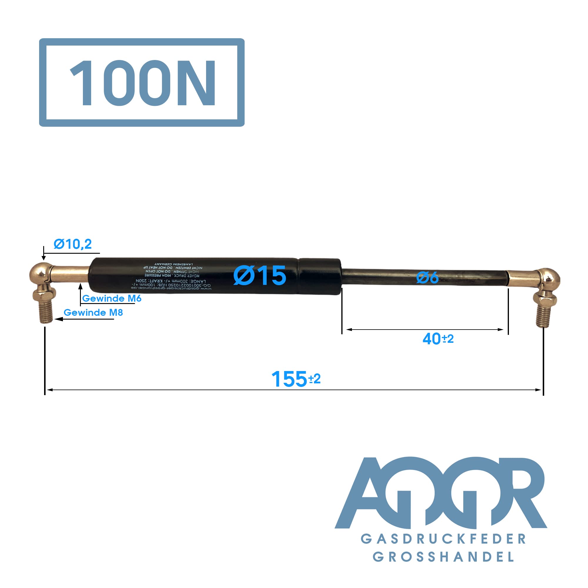 Molla a gas di ricambio per ammortizzatore a gas Stabilus Lift-O-Mat 4848DZ 0100N con testa a sfera M6 155/40/100N per mobili da cucina