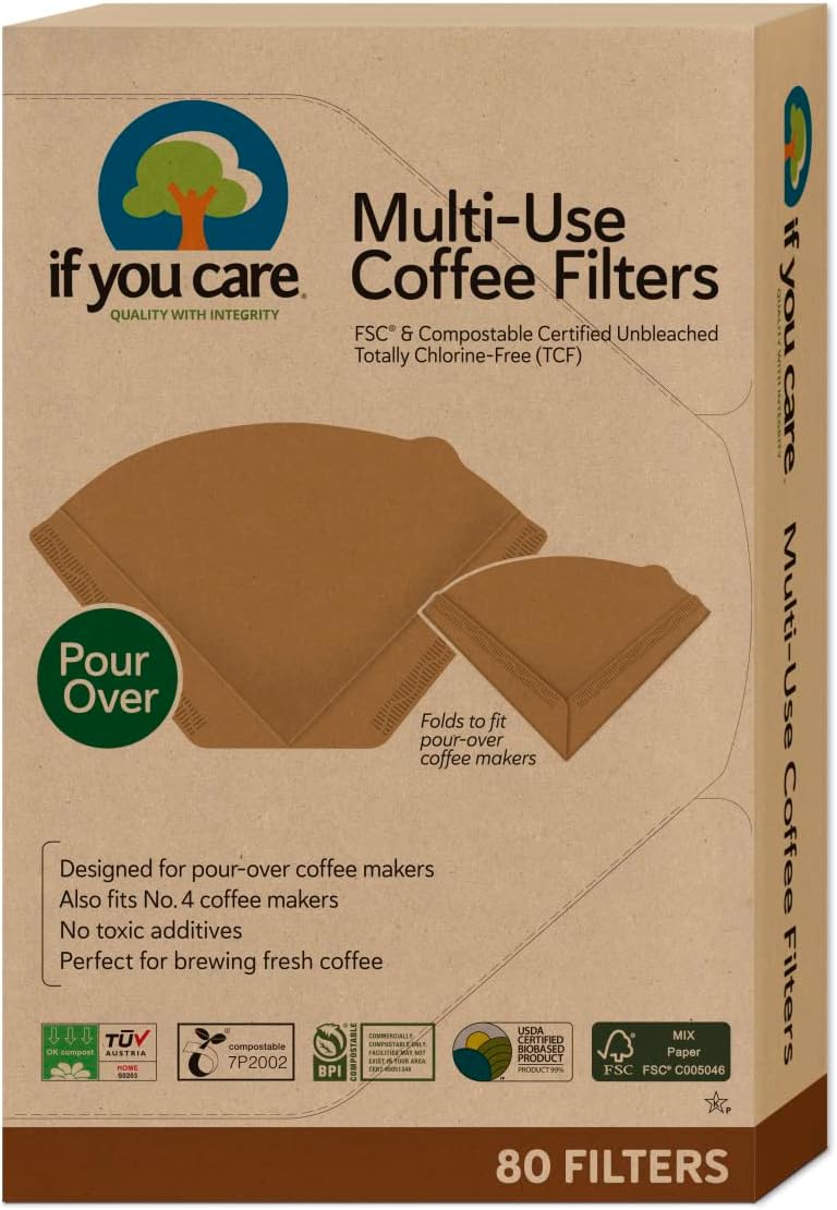 Multi-Use Coffee Filters, Great for Pour Over, Unbleached, 80 Count