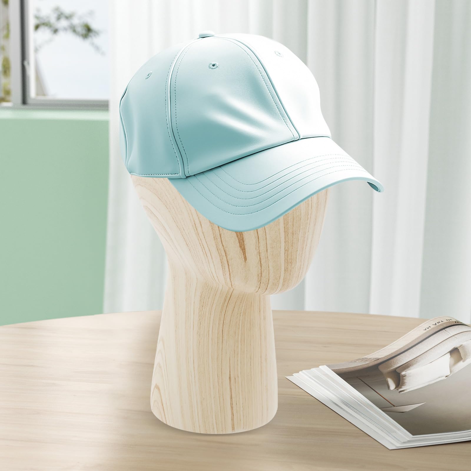 56cm Mannequin Perücke Kopf, Hutständer Hut Ausstellungsständer Perückenhalter Holzständer Perückenständer Modellkopf für Mützen, Hüte & Perücken (Helles Holz, Kurze Stil)