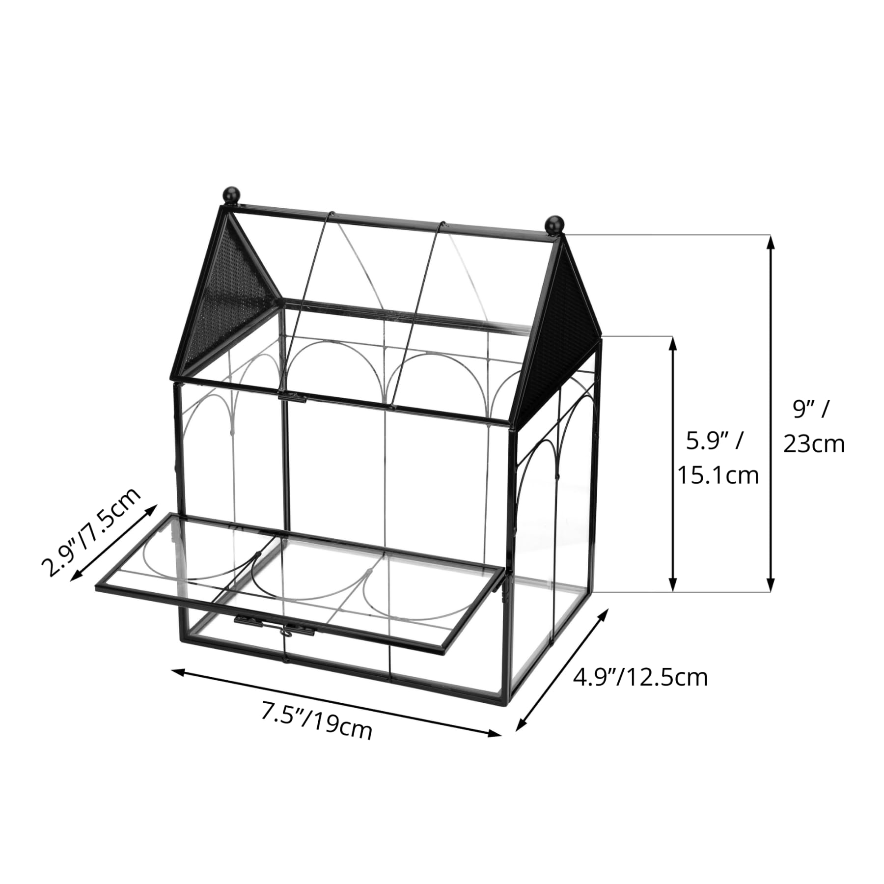 NCYP 19x12,5x23 cm Recinzione in vetro con fori di sfiato per insetti, ragni, lumache, piccola porta chiusa con apertura frontale, terario per piante grasse, habitat a forma di casa (Solo Terrario)