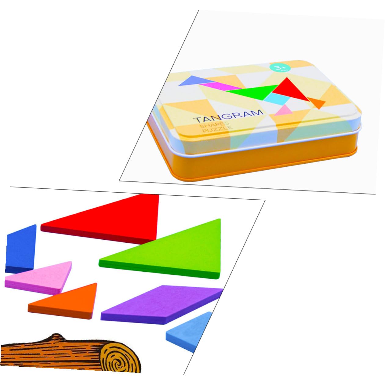 ifundom Jeu de Puzzle Tangram en Bois pour Garçon et Filles, Éducatif en Bois Naturel, 1 Coffret en Fer Cartes, Stimulation Créativité et Apprentissage Géométrie, pour Développement