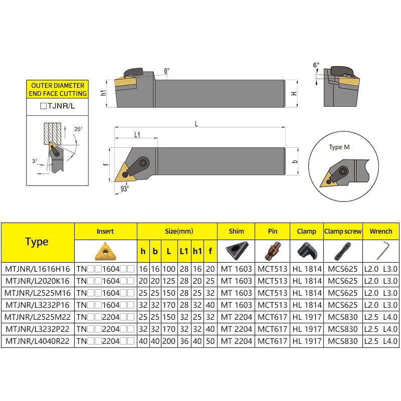 1pc MTJNR2020 MTJNR 1616 MTJNR2525 External Triangul Turning Tool Holder TNMG Carbide Inserts Lathe Cutting Tools Set(No Insert)(MTJNL1616H16)