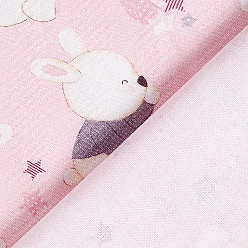 Tissu En Coton Cretonne Bébé Lapin – Rose - Vendu Au Mètre à 0,5m - Oeko-Tex Standard