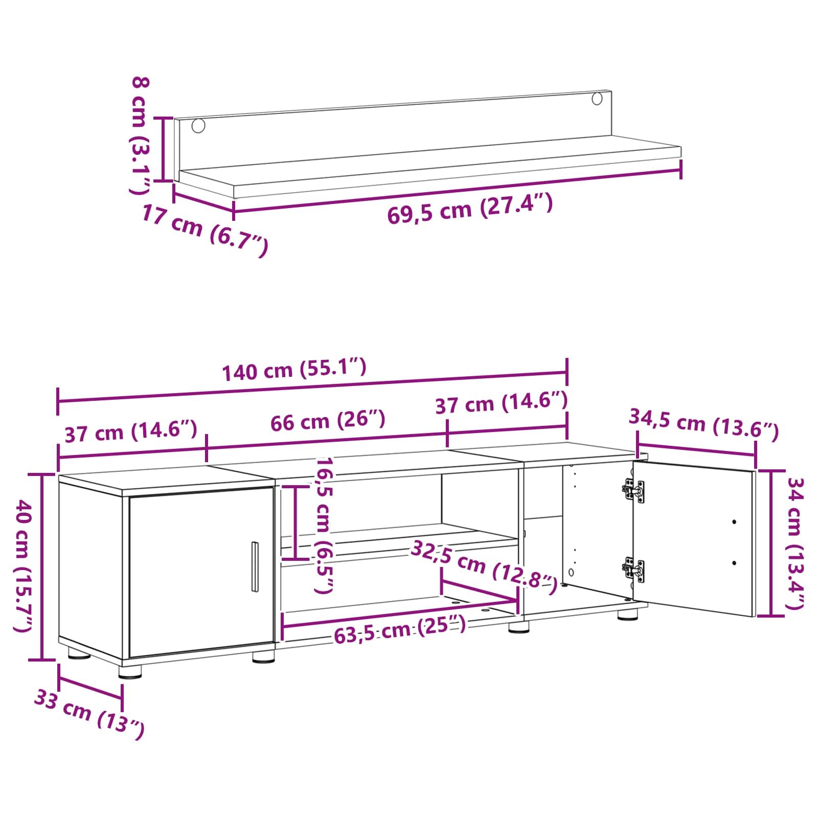 vidaXL Set mobile TV 4 pcs Grigio cemento Legno multistrato, Soggiorno, mobile moderno, armadio a parete, supporto TV, mensole modulari, arredo elegante per interni pratici