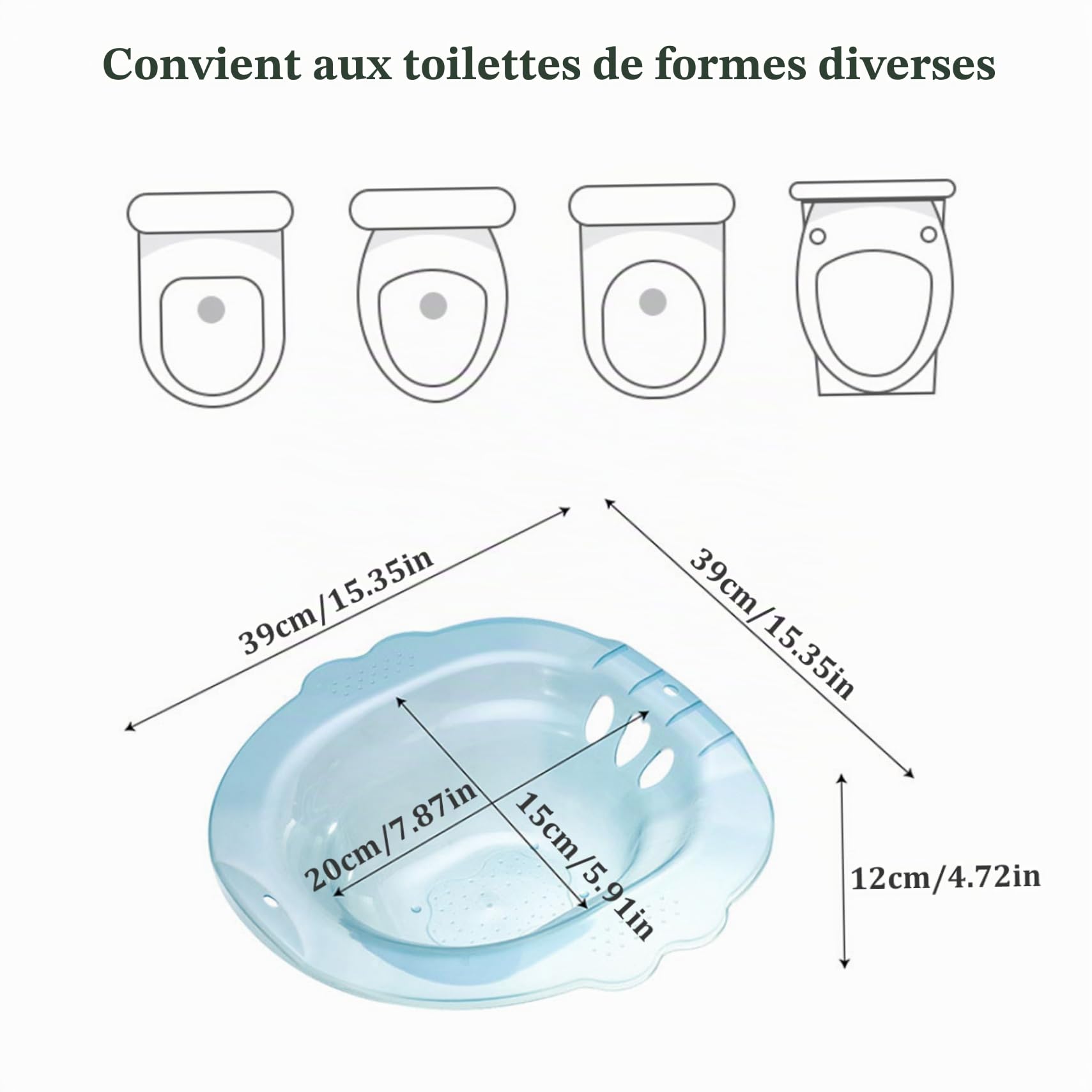 Baignoire de siège portable au-dessus des toilettes, bidet portable anti-débordement, fixation de bidet capacité pour hémorroïdes, soins privés post-partum, bleu, décor