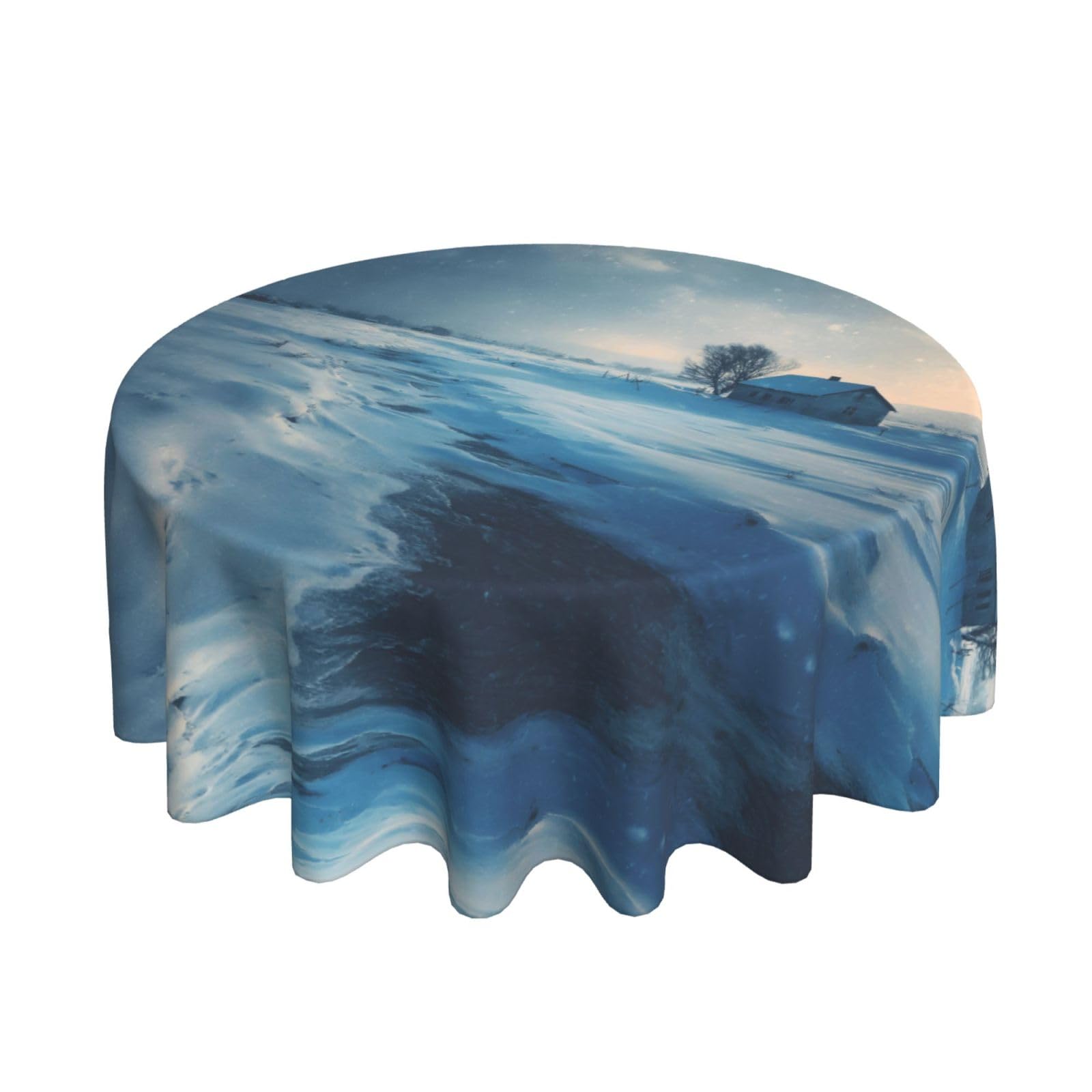 ESNAIUVCD Winter snow scenery print Round Tablecloth Waterproof Washable Wipeable Resistant Polyester Circular Table Cover for Dining Room Kitchen Indoor Outside 60"