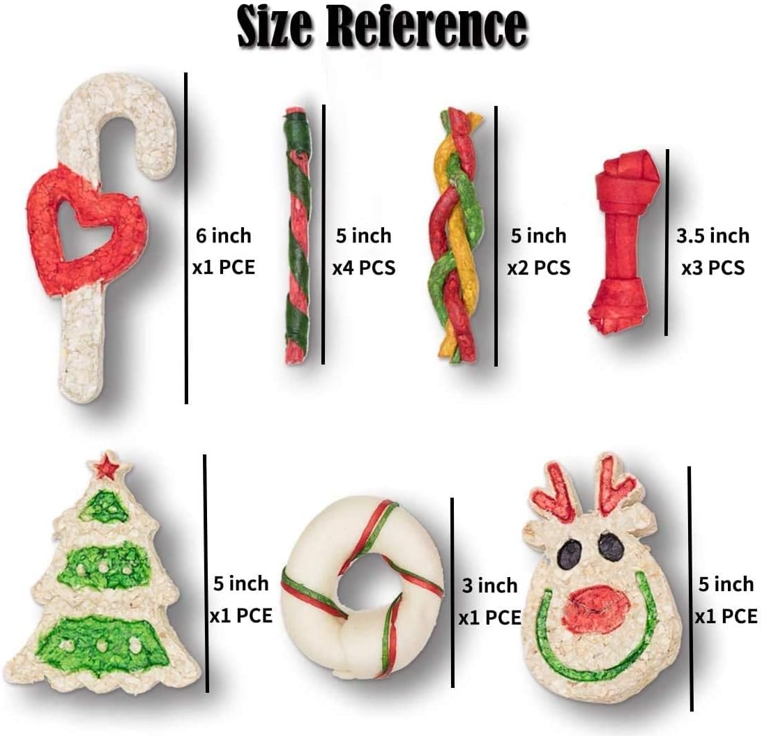 MON2SUN Holiday Christmas Dog Rawhide Treats Stocking for Small to Medium Dogs (13 Count) (Pack of 2)