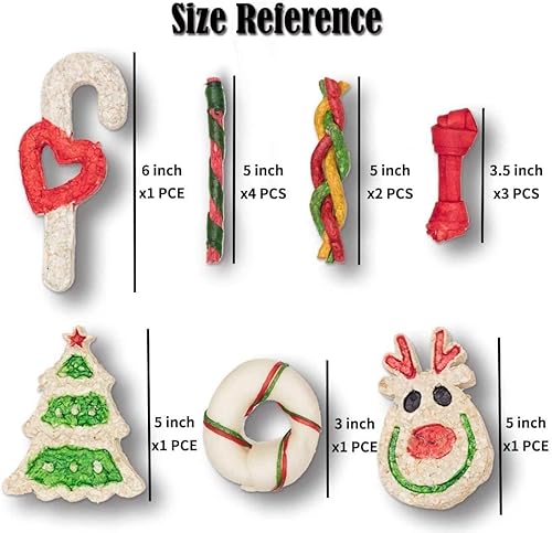 Vista 8 de Calcetín navideño con golosinas de cuero crudo para perros MON2SUN para perros pequeños a medianos (13 unidades)