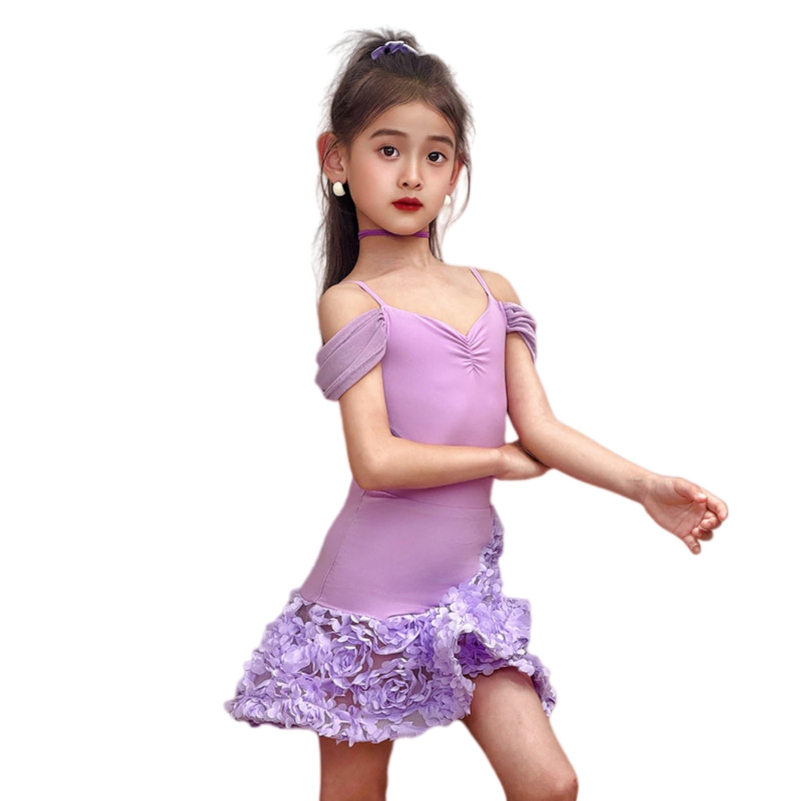 MEECHI Vestido De Baile Latino con Flores 3D For Niña Traje De Actuación