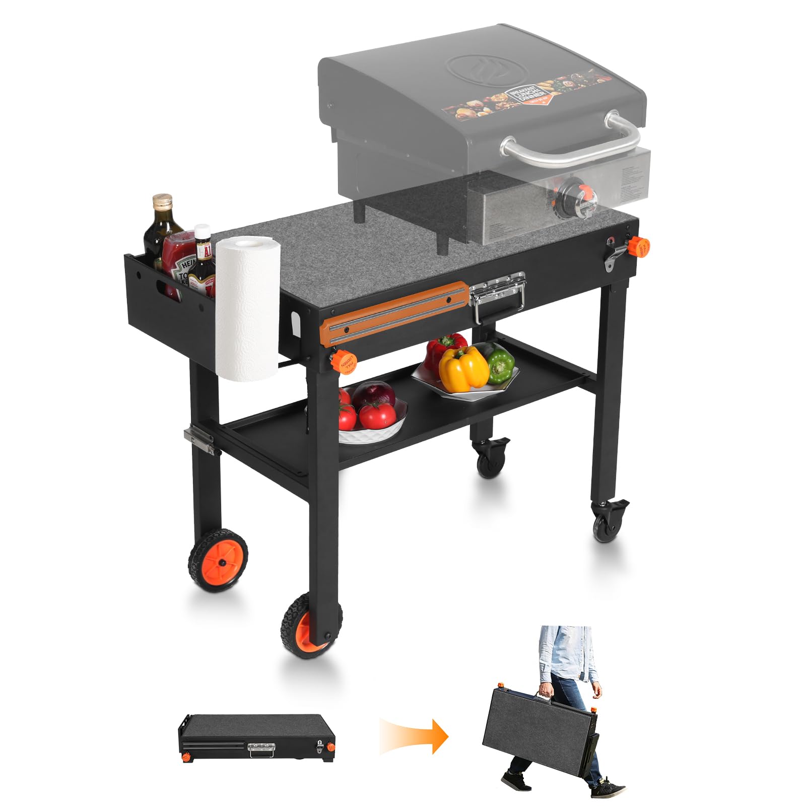 Klappbarer Grilltisch Mit Rädern Für Blackstone & Ninja – Mobiler Vorbereitungswagen Für Pizzaofen Und Camping