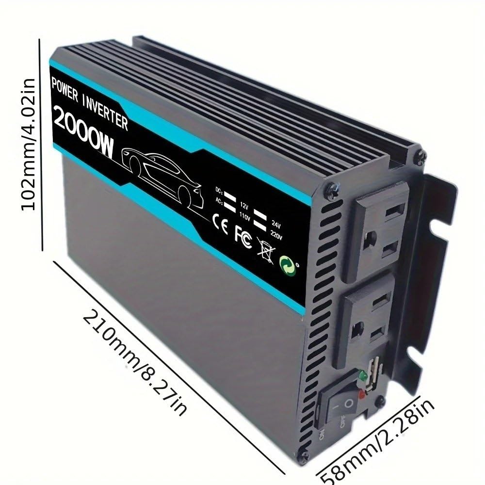 Inversor Corriente para Coche 500 W 1000 W 1500 W 2000 W CC 12 V A CA 110 V con USB para Teléfono Portátil Y Otros Dispositivos Inversor Corriente(2000W)