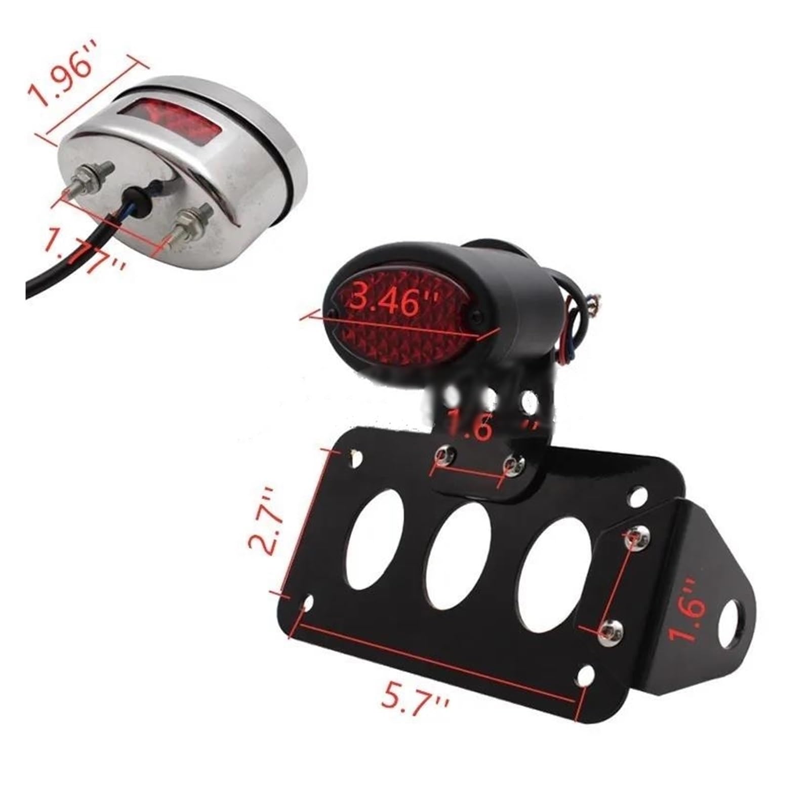 Soporte Placa Matrícula Moto para Sportsters para Bobber para Chopper Luz De Freno Trasera Luz Trasera LED De Montaje Lateral para Motocicleta con Soporte Placa Matrícula Portamatrículas(A)