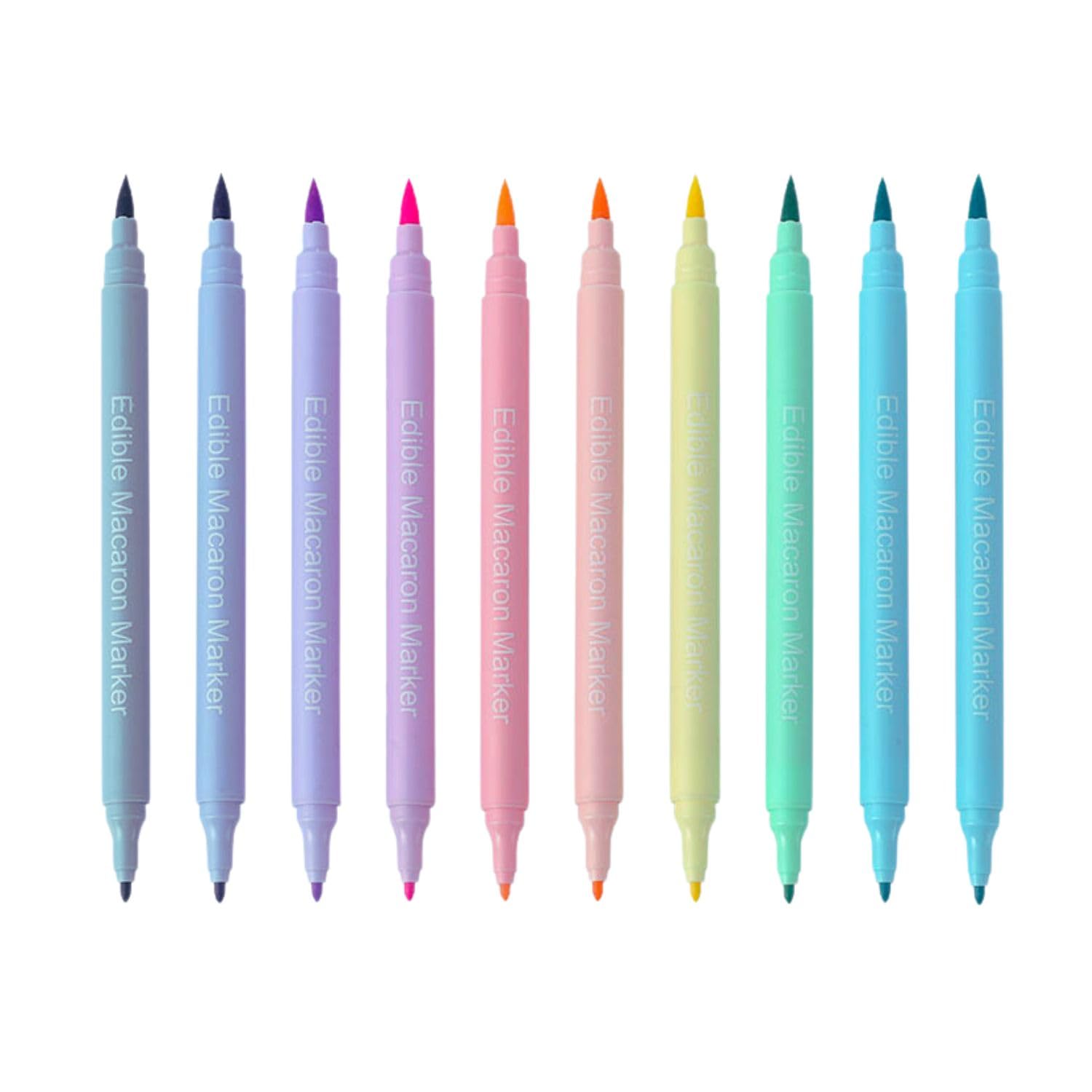 ZJSJSPGS Edible Macaron Markers,Unusual Macaron Color,Food Coloring Pens Double-sided Bullet and Brush Food Grade Pens for Cookies/Cakes/Baking Decorating/Fondant/Drawing?10PCS)