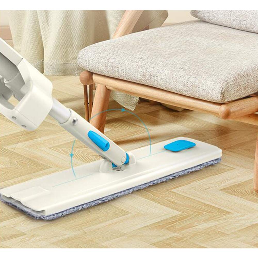 MOP rotación Libre Lavado a Mano seco y húmedo Dual Spray fregona hogar automático Rebote Pisos de Madera, Azul-Blanco, 130cm * 36cm