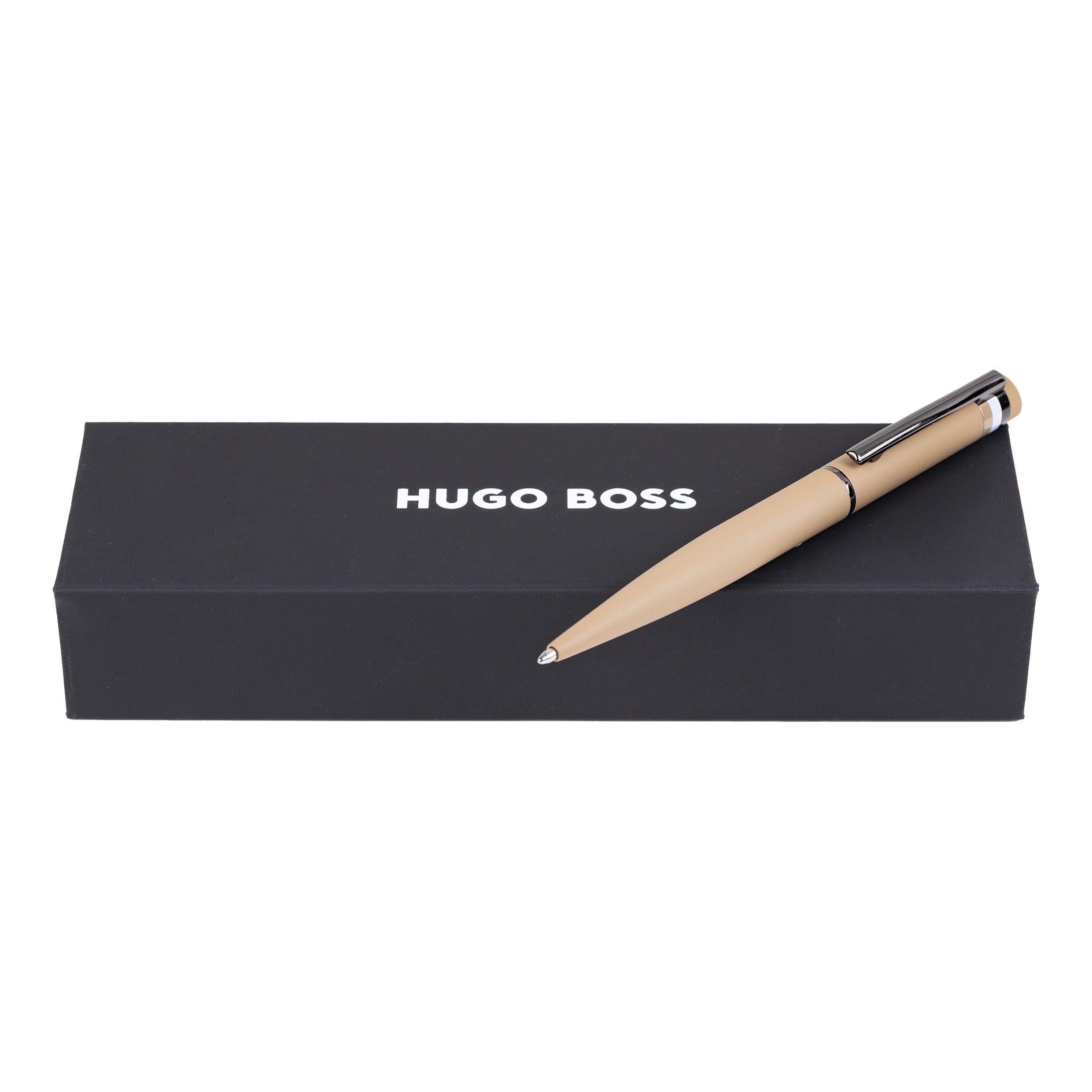 Hugo Boss Loop Kultowy długopis z mosiądzu i gumy na wielbłądzie: 14,6 cm, Kolor wypełnienia: Niebieski, HSG3524X