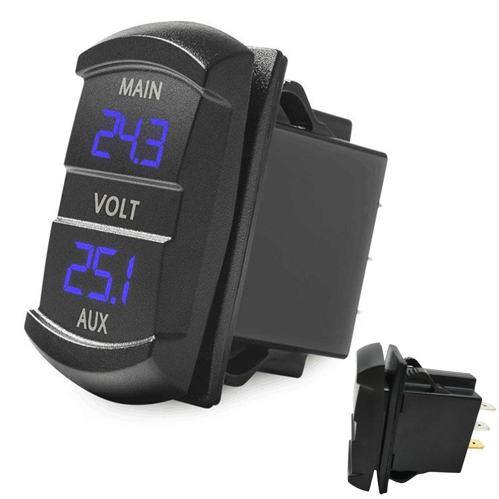 Medidor de voltios de batería dual, voltímetro doble digital LED de 12 V-24 V, probador de medidor de voltaje compatible con coche, camioneta, caravana, camión, paquete de batería Zorq