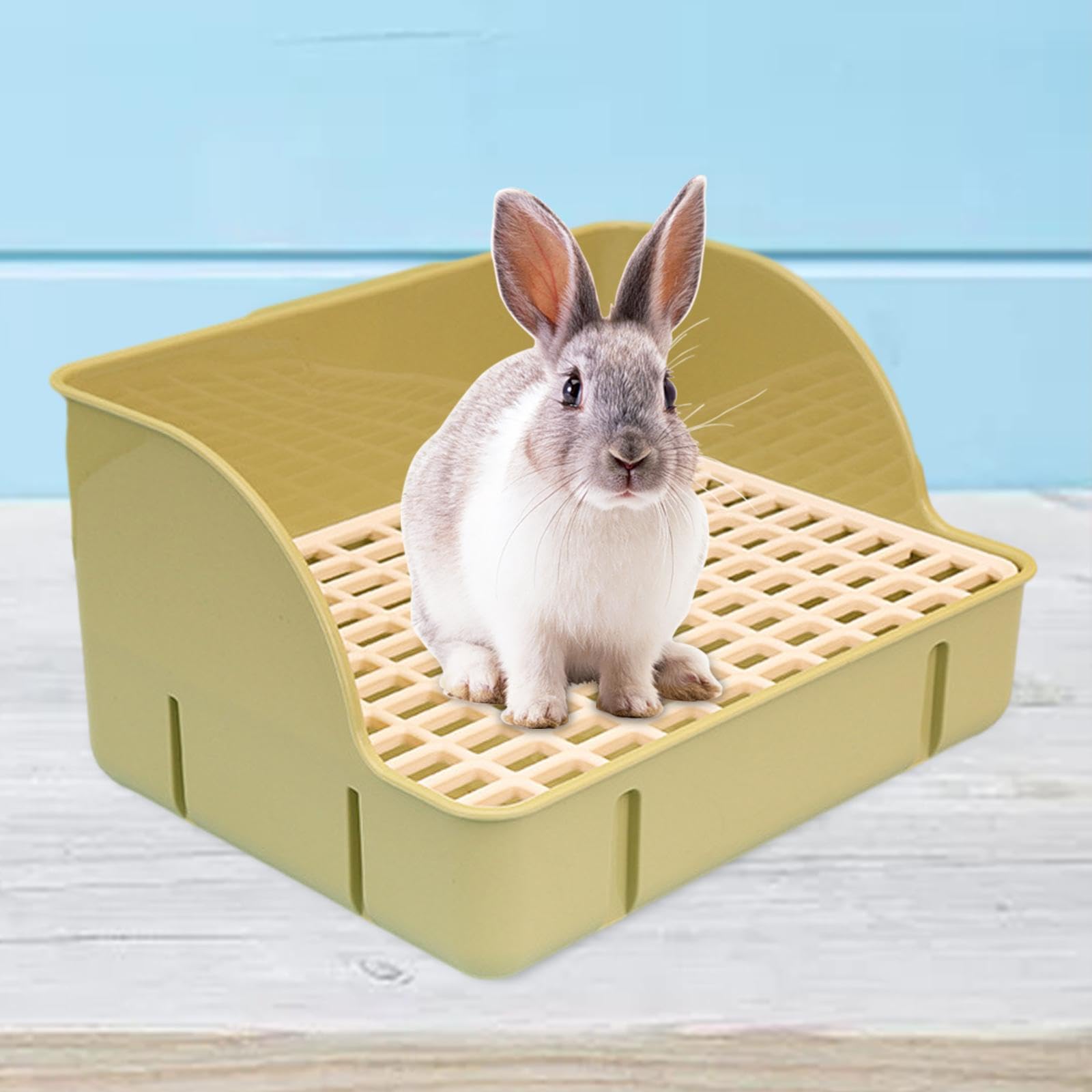 Kaninchentoilette Kleintierkäfig Ecktoilette Streubox Trainingsbox Aus Langlebigem PP mit Abnehmbarem Einsatz für Kaninchen Meerschweinchen Hamster Ch, grünes PP-Netz