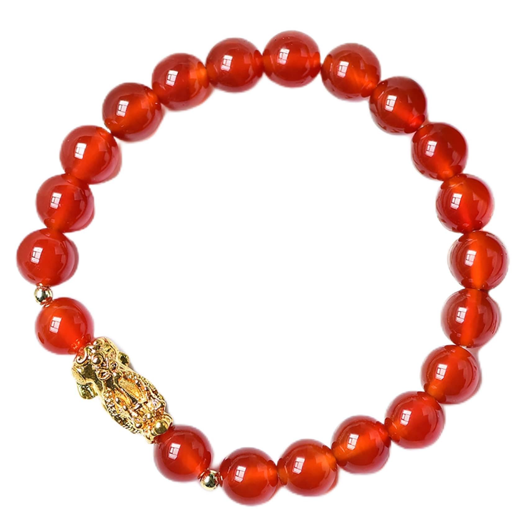 Nzpost Red Crystal Bracelet,Agate Bracelet,Natural Agate Bracelet Pixiu Gold Bracelet Lucky Charms Bracel