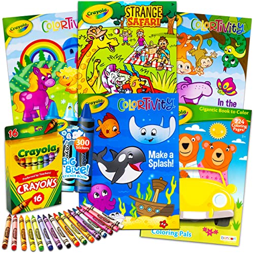 Crayola Coloring Books for Kids, Toddlers with Learning Set Bundle - 13 Pc Animal Coloring Activity Books with Crayons Jumbo and Stickers