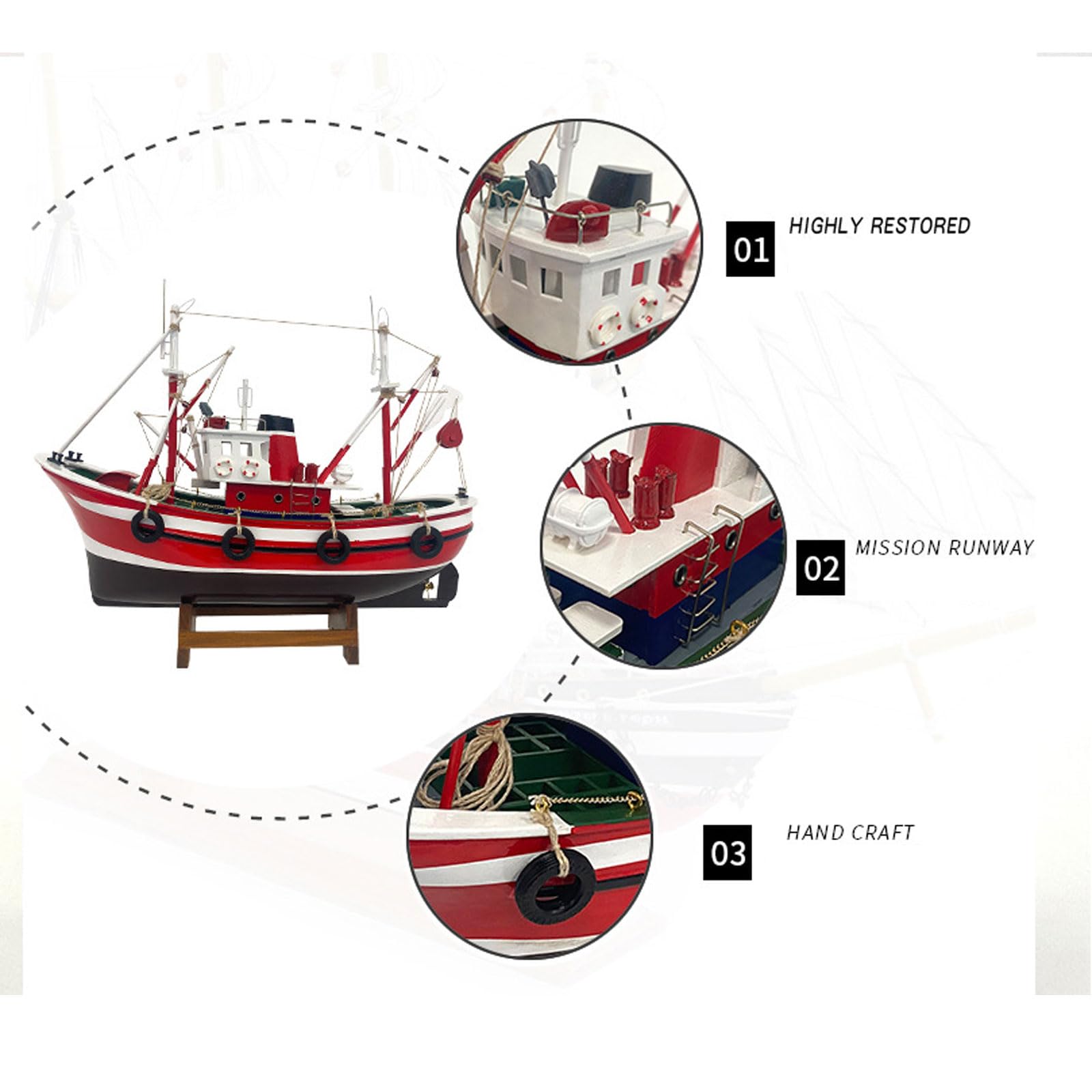 YLME Adorno De Barco Pesquero Modelo Terminado De Barco Pesquero Simulado Modelo De Barco Pesquero Americano De Madera Hecho A Mano para Oficina, Sala De Estar, Hogar, Regalo De Recuerdo,Rojo