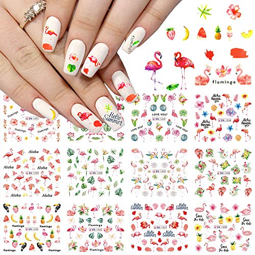 Ny Flower Flamingo Nail Art Stickers Decal 12 Sheets Nail Beauty Supplies Flamingo Leaf Flower Fruit Design Water Transfer Stickers Acrylic Decorations For Women Holiday Diy Manicure Tip Accessories #TOP11