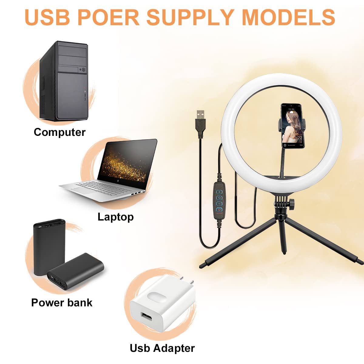 Aro De Luz LED 13 Pulgadas Con Soporte Para Móvil Y Enchufe USB – Luz Suave Ajustable Para Selfies, Maquillaje, Transmisión En Vivo Y Fotografía