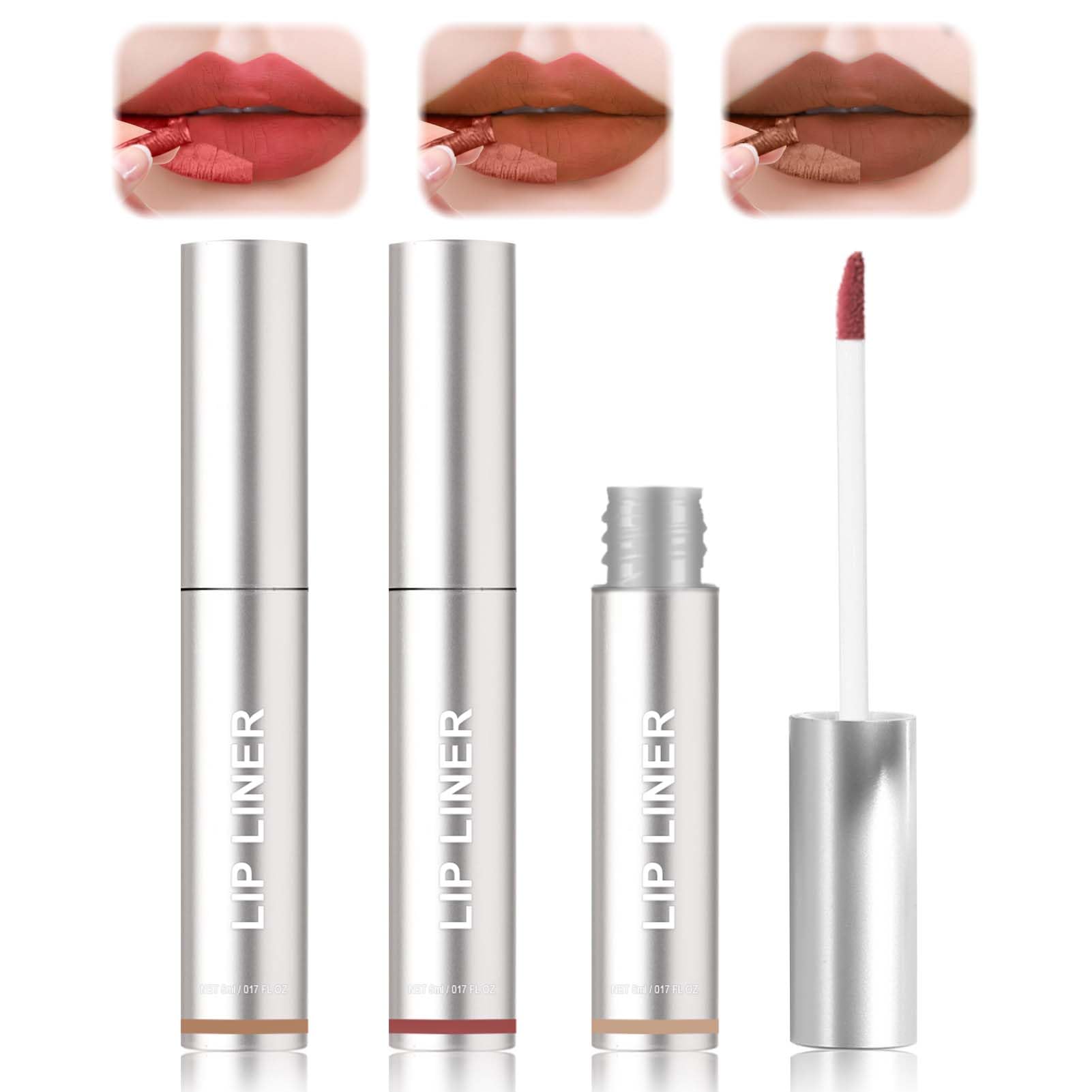 Miioto Delineador Labios Extraíble, 3 Colores Perfilador Labios de Larga Duración y Impermeable, Regordetas Lines Lip Liner, Delineador de Labios Pelable, No es Fácil de Desvanecer